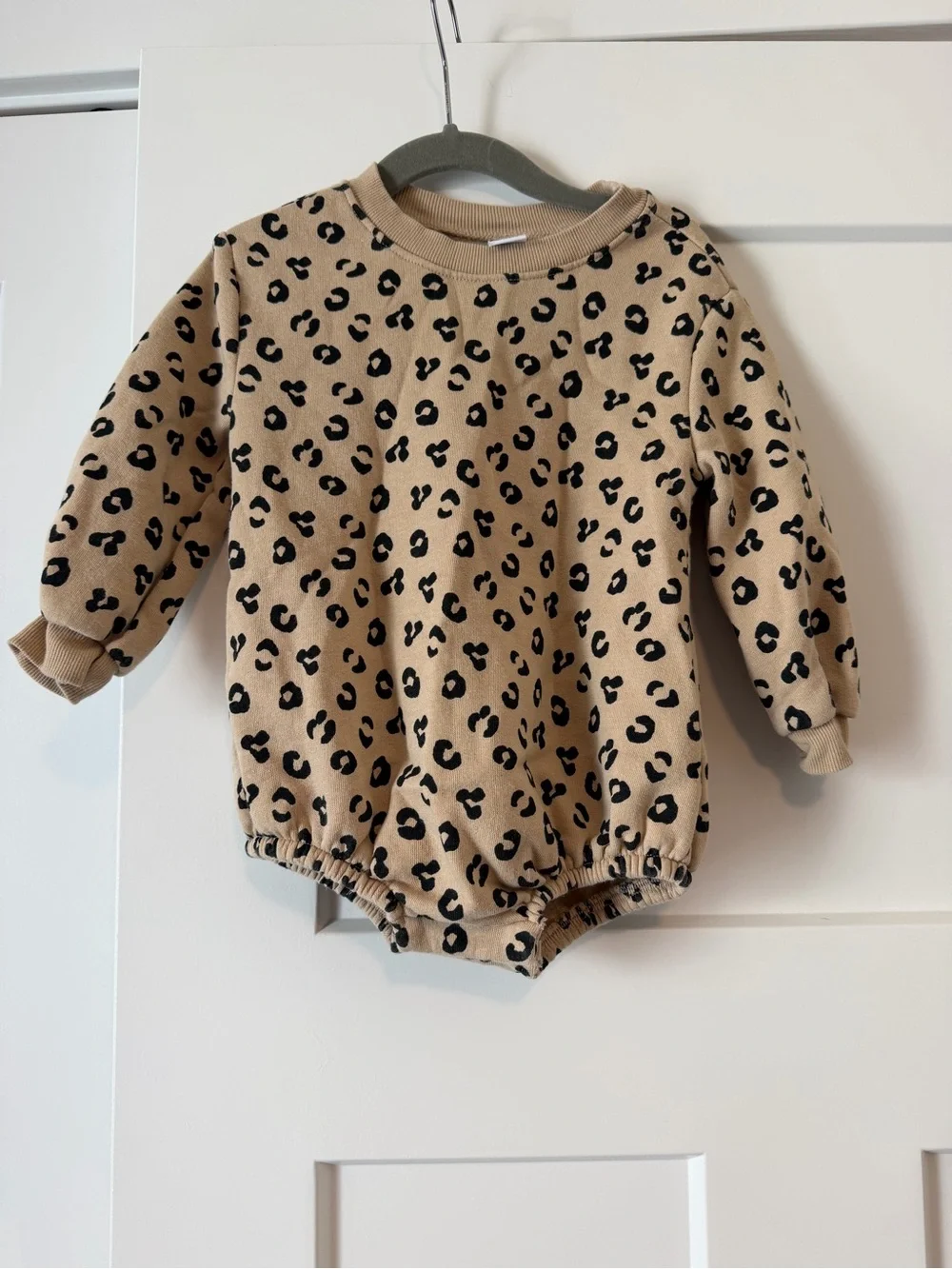 Old Navy Beige & Black Leopard Print Long-Sleeve Romper